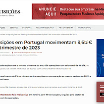 Fuses e Aquisies em Portugal movimentam 9,6bi at o terceiro trimestre de 2023